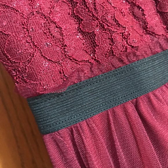 Maroon Glittery Dress with Tulle Skirt - Picture 4 of 5